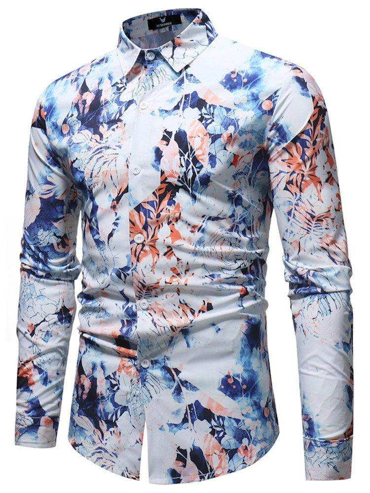 Floral Printed Button Up Mens Casual Ball Shirts