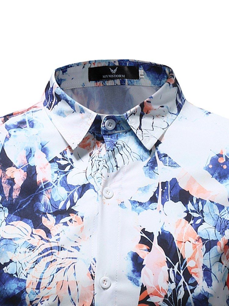 Floral Printed Button Up Mens Casual Ball Shirts