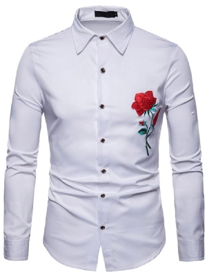 Floral Printed Slim Button Up Lapel Mens Casual Dress Shirts