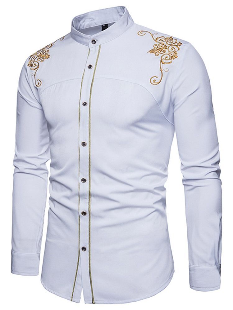 Golden Embroidery Plain Men's Single Breasted Shirt