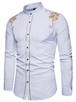 Golden Embroidery Plain Men's Single Breasted Shirt