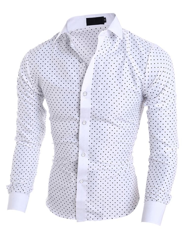 Herrkläder Polka Dots Star Printed Lapel Slim Fit Shirt