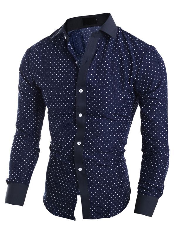 Herrkläder Polka Dots Star Printed Lapel Slim Fit Shirt