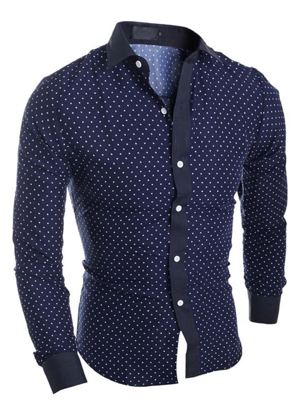 Herrkläder Polka Dots Star Printed Lapel Slim Fit Shirt