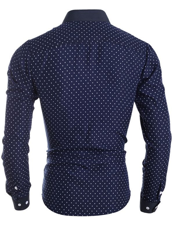 Herrkläder Polka Dots Star Printed Lapel Slim Fit Shirt