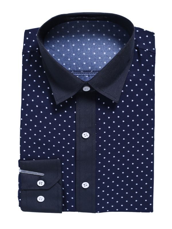 Herrkläder Polka Dots Star Printed Lapel Slim Fit Shirt