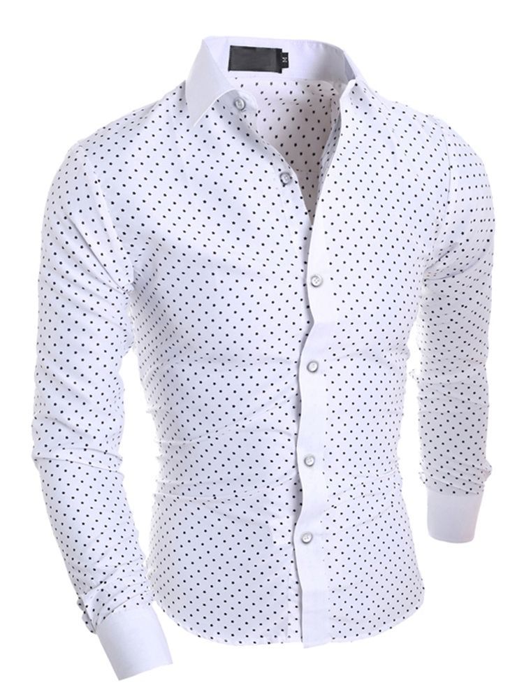 Herrkläder Polka Dots Star Printed Lapel Slim Fit Shirt