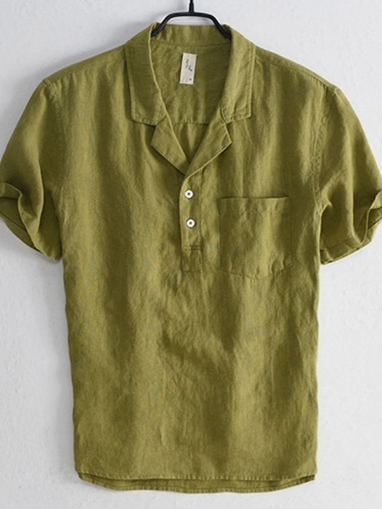 Lapel Button Plain Short Sleeve Men's Slim Shirt