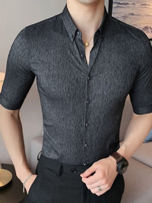 Lapel Button Plain Slim Single-breasted Men's Shirt