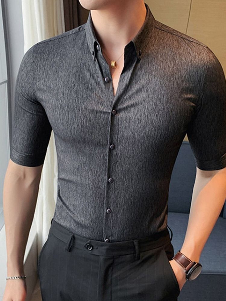 Lapel Button Plain Slim Single-breasted Men's Shirt