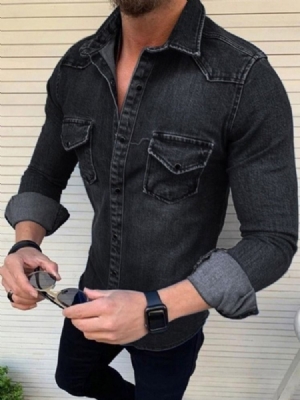 Lapel Casual Plain Single-breasted Men's Slim Shirt