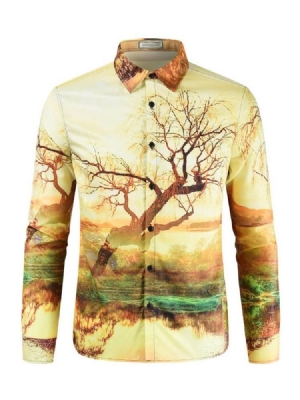 Lapel Casual Print Slim Mens Spring Shirt