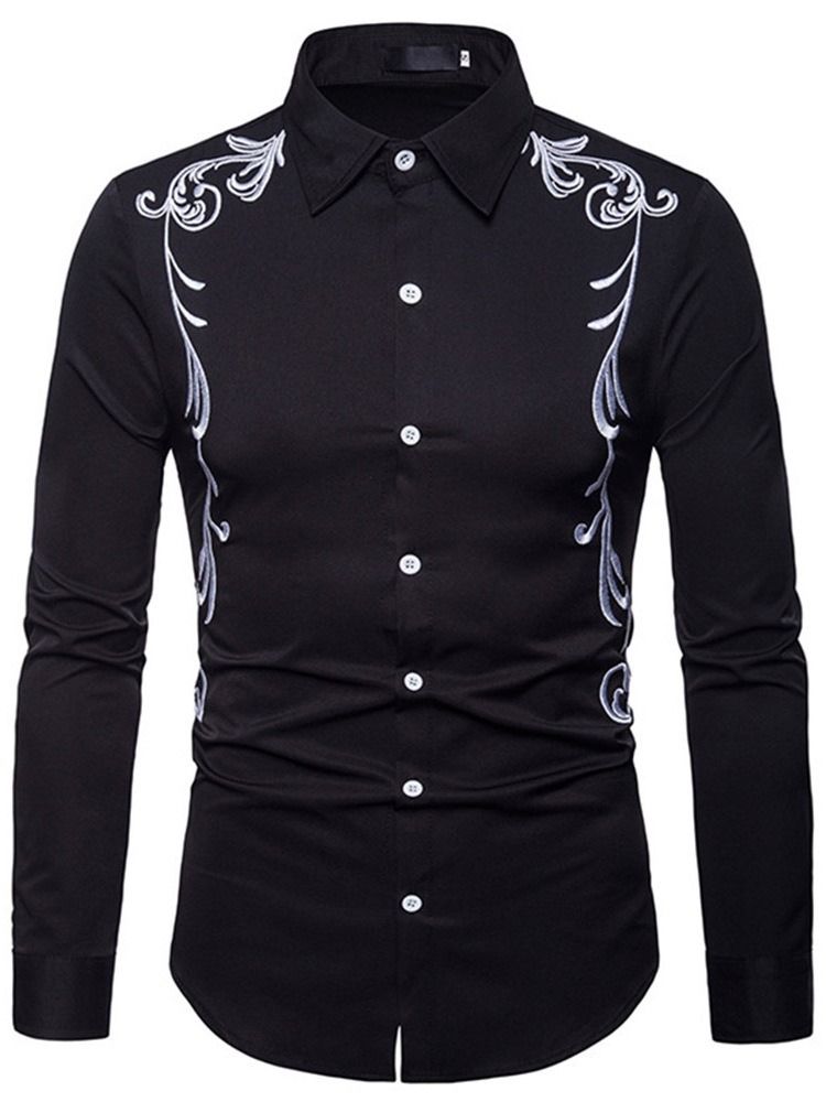 Lapel Embroidery Slim Single-breasted Men's Shirt