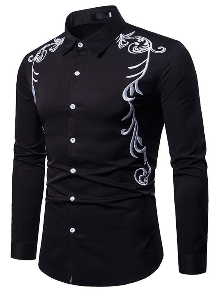 Lapel Embroidery Slim Single-breasted Men's Shirt