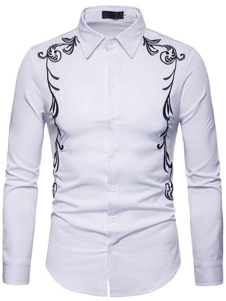 Lapel Embroidery Slim Single-breasted Men's Shirt