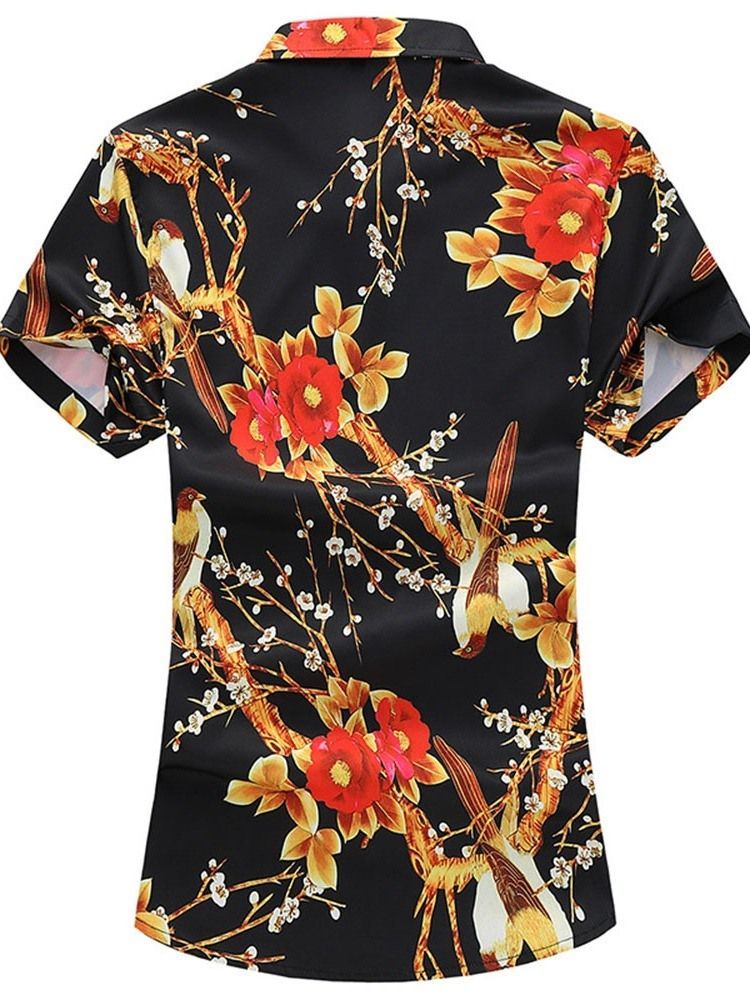 Lapel Fashion Print Single-breasted Mens Summer Shirt