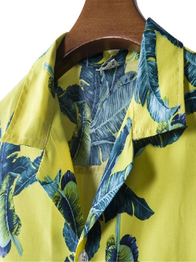 Lapel Floral Print Sommarbröst Sommarskjorta För Män