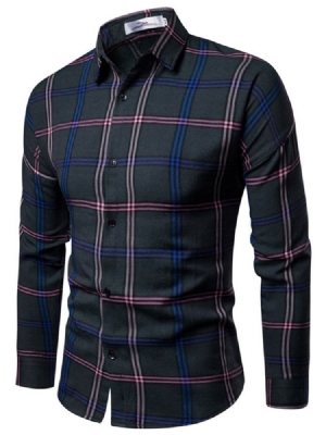 Lapel Plaid Print Single-breasted Men's Shirt