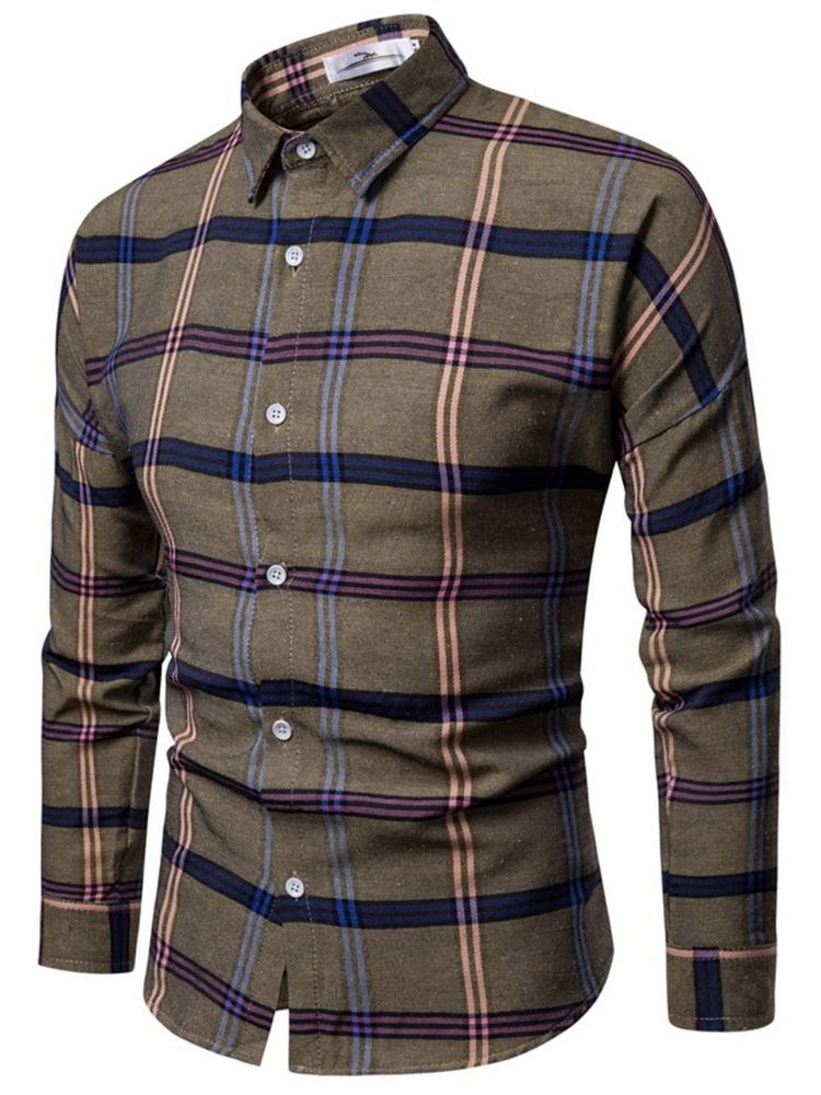 Lapel Plaid Print Single-breasted Men's Shirt