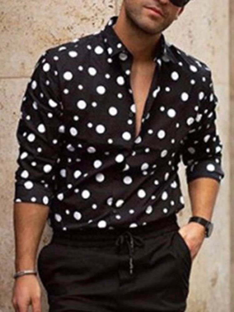 Lapel Polka Dots Casual Slim Single-breasted Men's Shirt