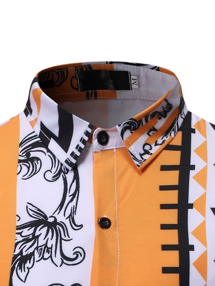 Lapel Print Color Block Spring Single-breasted Men's Shirt