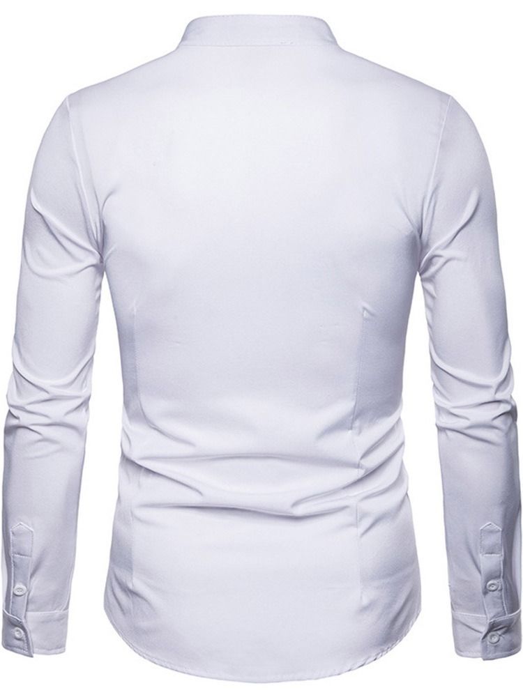 Ol Plain Stand Collar Slim Single-breasted Men's Shirt