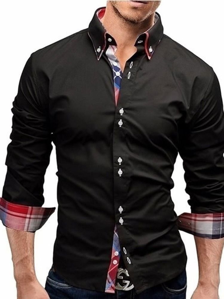 Plaid Print Casual Lapel Button Slim Men's Shirt