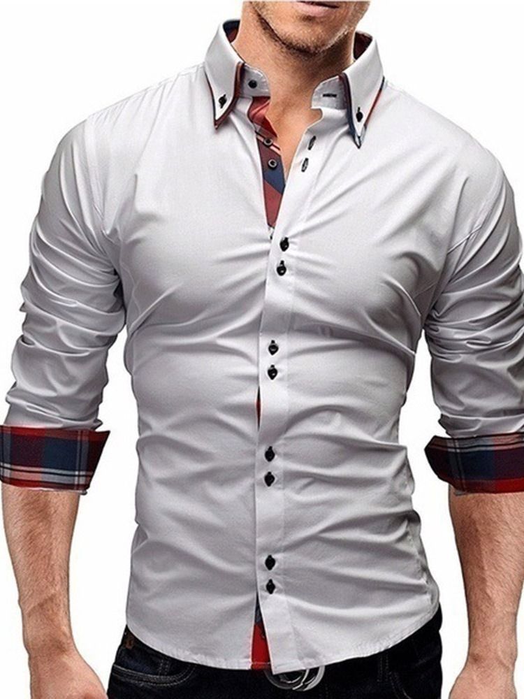 Plaid Print Casual Lapel Button Slim Men's Shirt