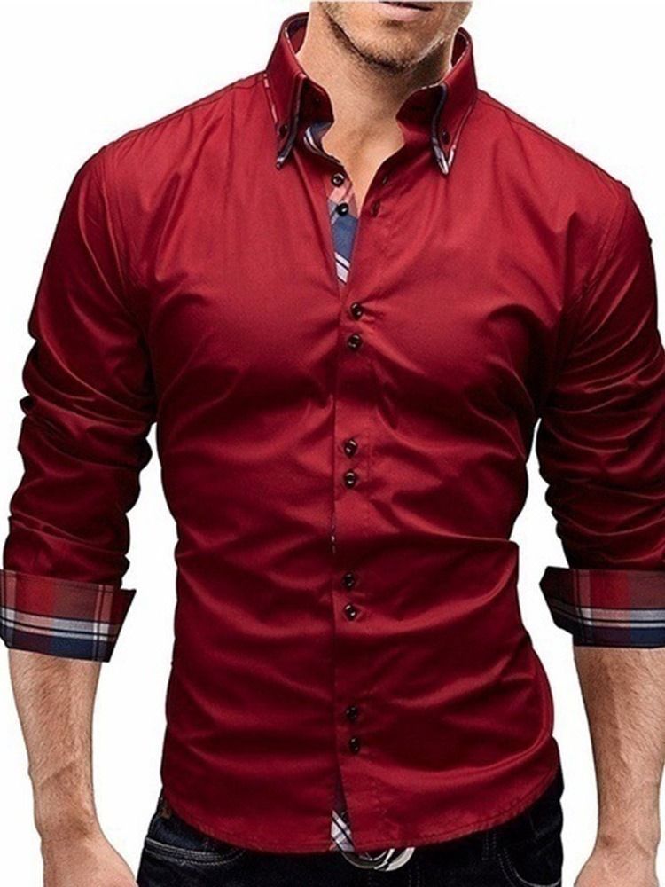 Plaid Print Casual Lapel Button Slim Men's Shirt