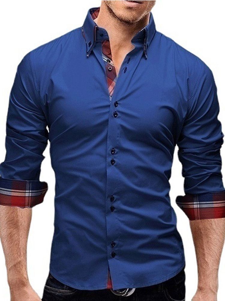 Plaid Print Casual Lapel Button Slim Men's Shirt