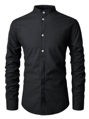 Plain Button Casual Herr Slim Shirt