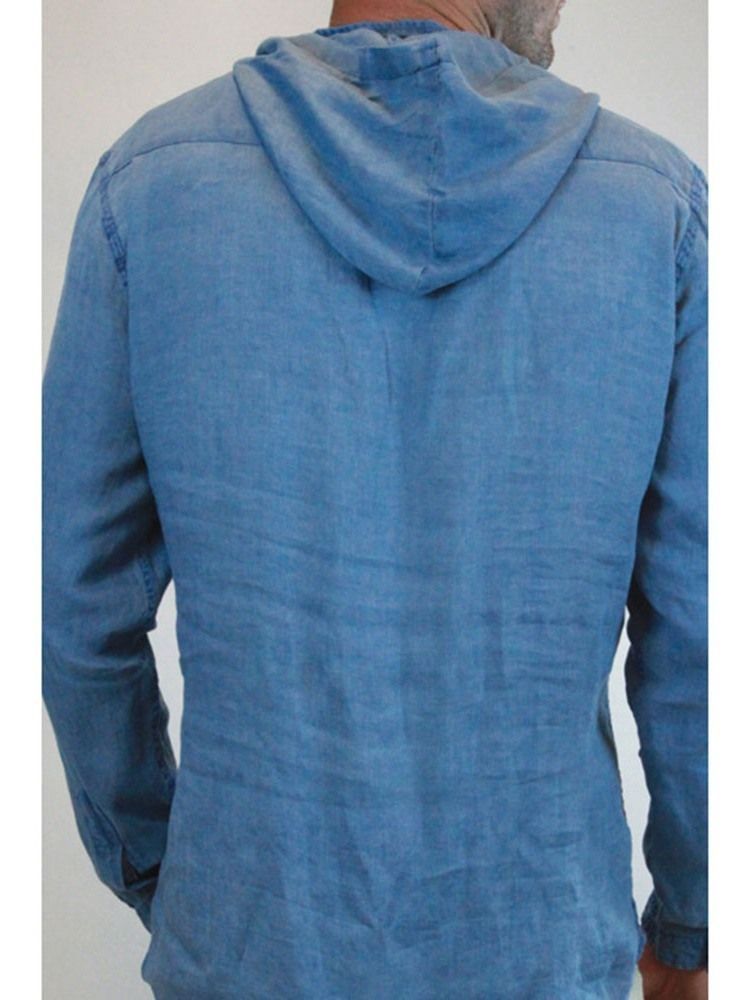 Plain Hooded Button Herrsmal Skjorta