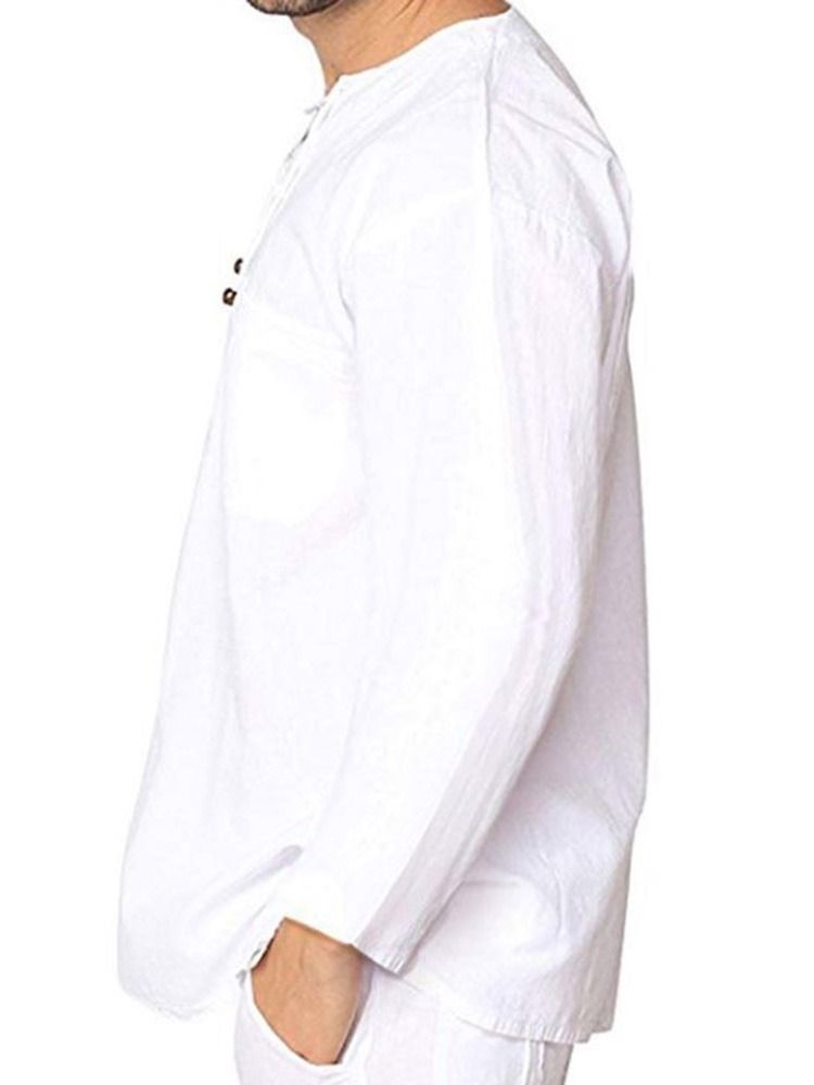 Plain Lace-up Men's Loose Shirt