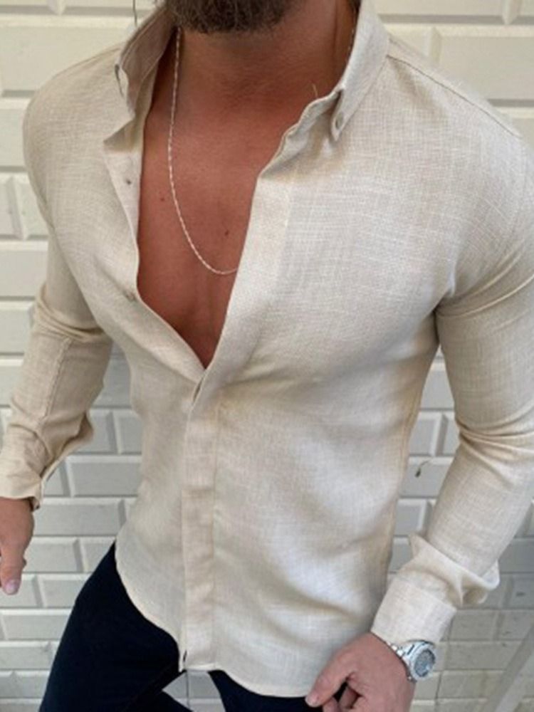 Plain Lapel Casual Single-breasted Men's Shirt