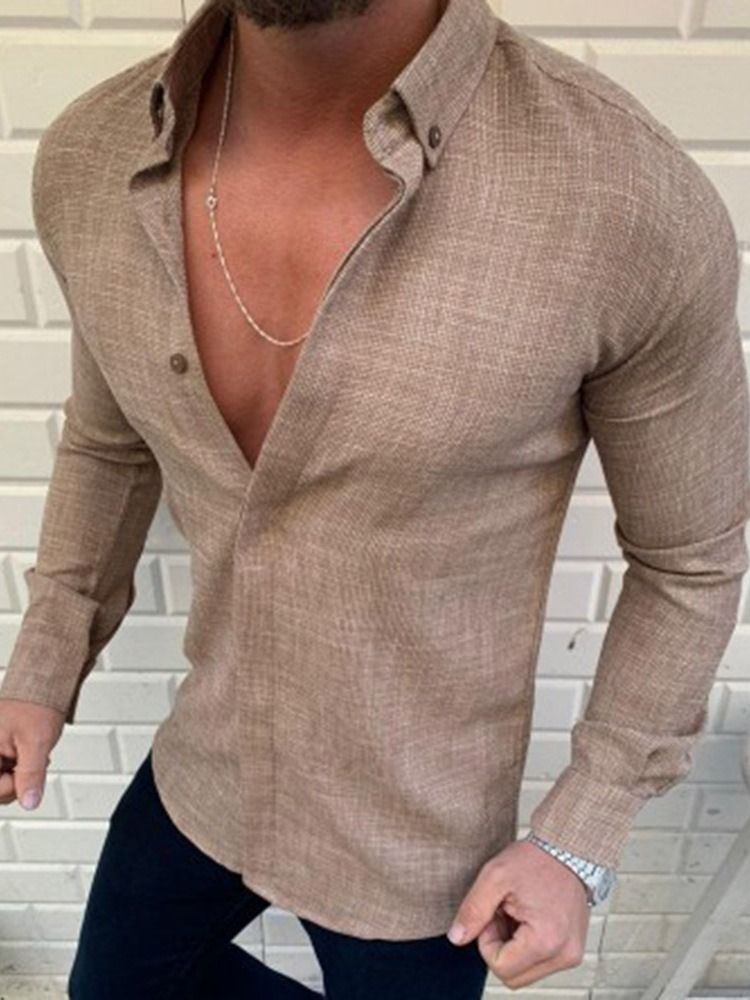 Plain Lapel Casual Single-breasted Men's Shirt