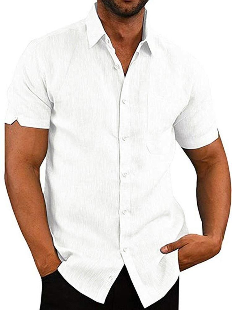 Pocket Plain Lapel Single-breasted Men's Shirt