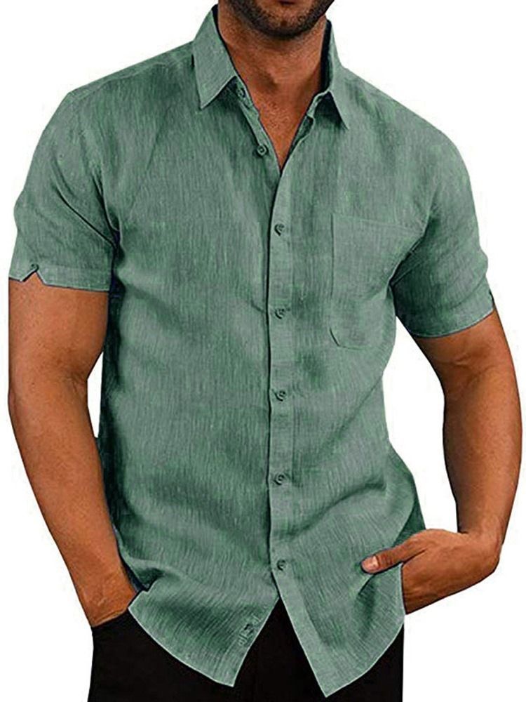 Pocket Plain Lapel Single-breasted Men's Shirt