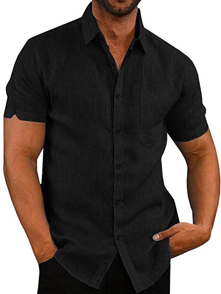 Pocket Plain Lapel Single-breasted Men's Shirt