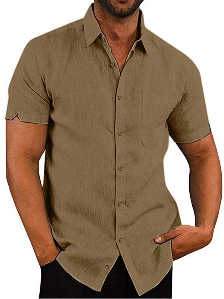 Pocket Plain Lapel Single-breasted Men's Shirt