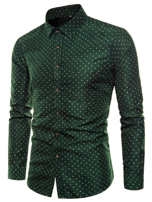 Polka Dots Green Slim Fit Mens Casual Dress Skjortor