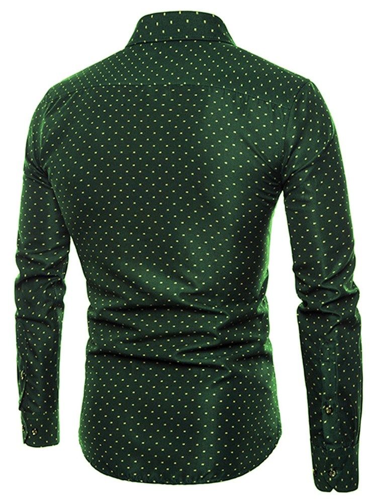 Polka Dots Green Slim Fit Mens Casual Dress Skjortor