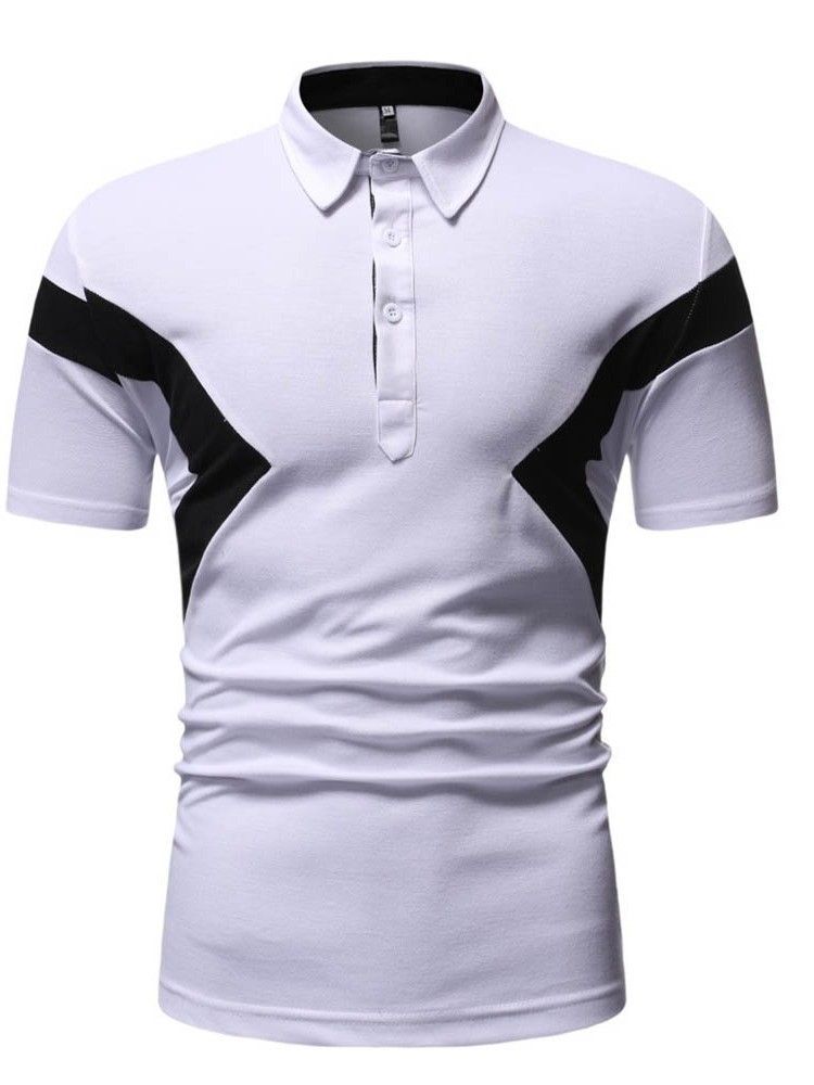 Polo Neck Button Color Block Mens Shirt