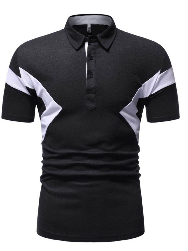 Polo Neck Button Color Block Mens Shirt