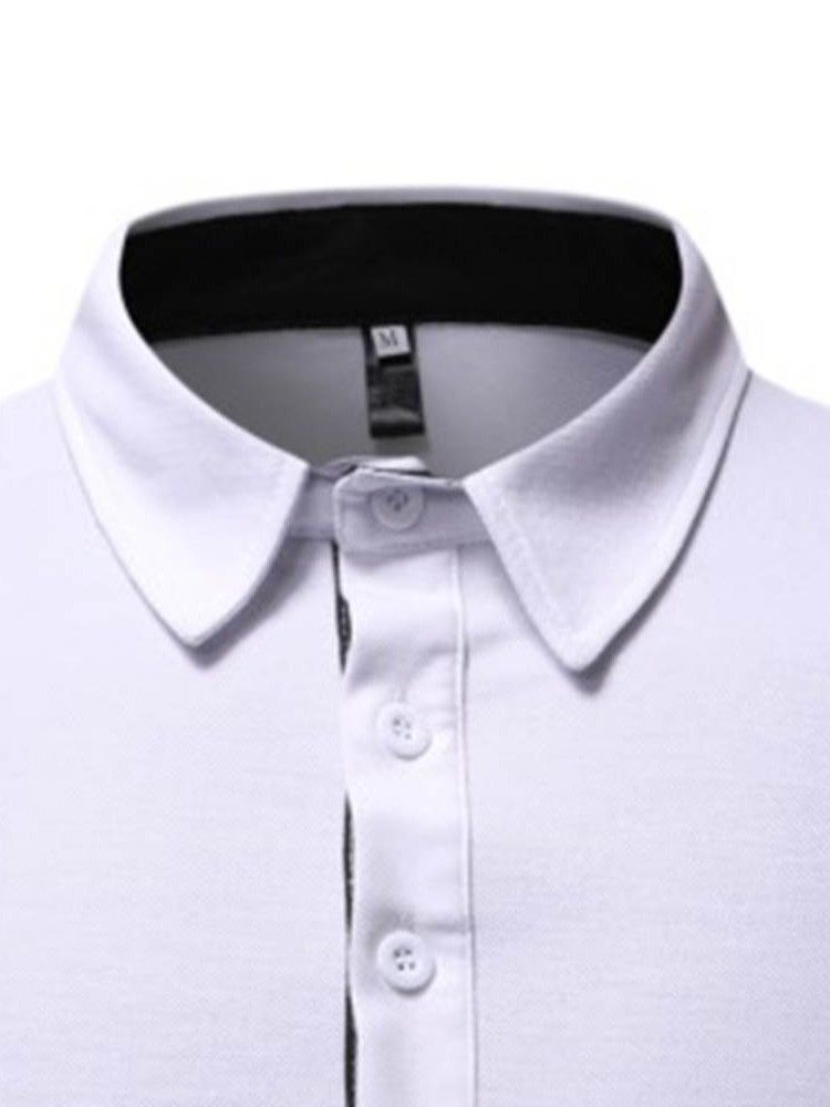 Polo Neck Button Color Block Mens Shirt