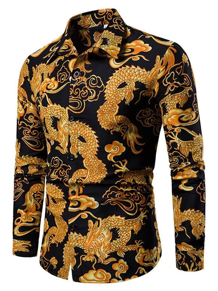 Print European Lapel Single-breasted Men's Shirt