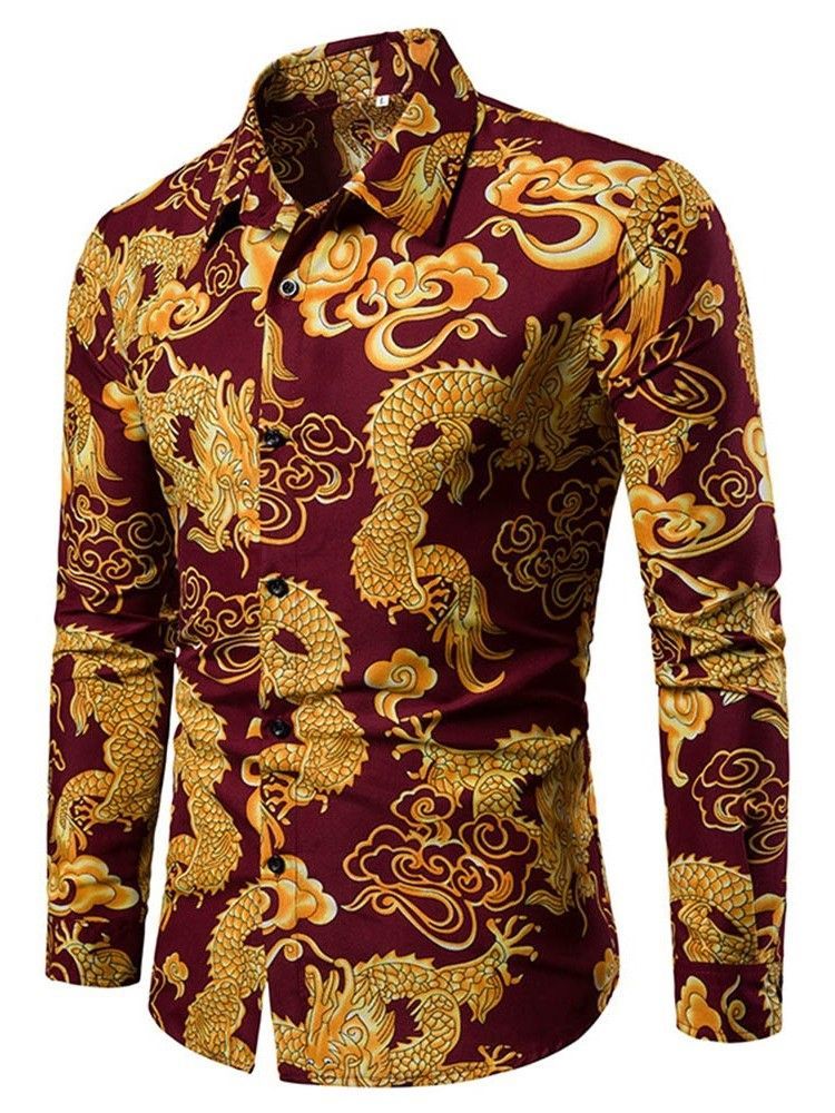 Print European Lapel Single-breasted Men's Shirt