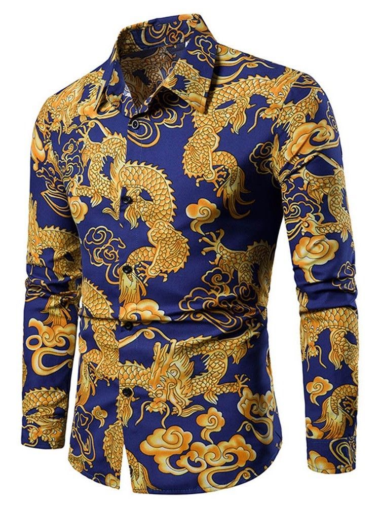 Print European Lapel Single-breasted Men's Shirt