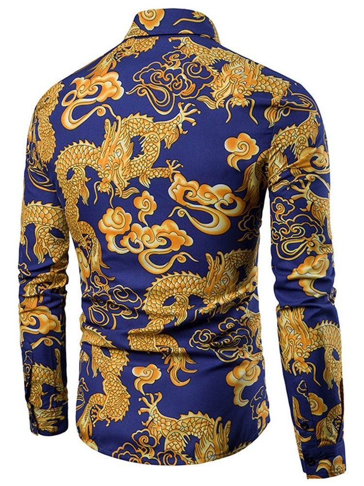 Print European Lapel Single-breasted Men's Shirt