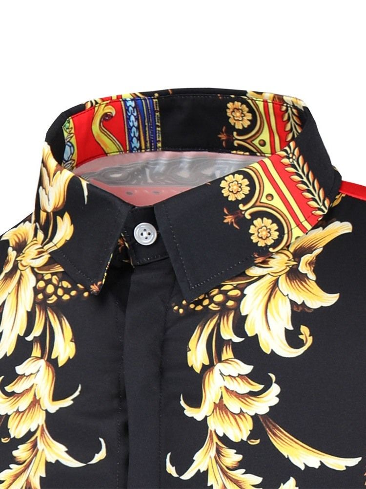 Print Lapel Casual Men's Slim Spring Shirt