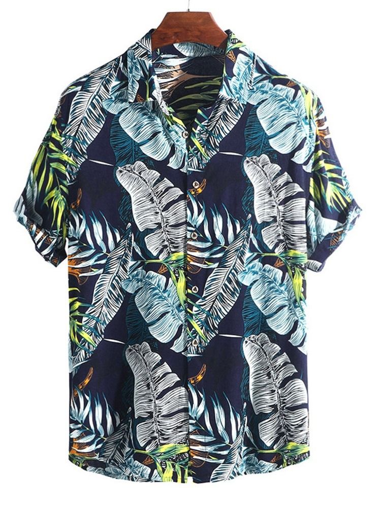 Print Lapel Color Block Slim Slim-shirt Herr